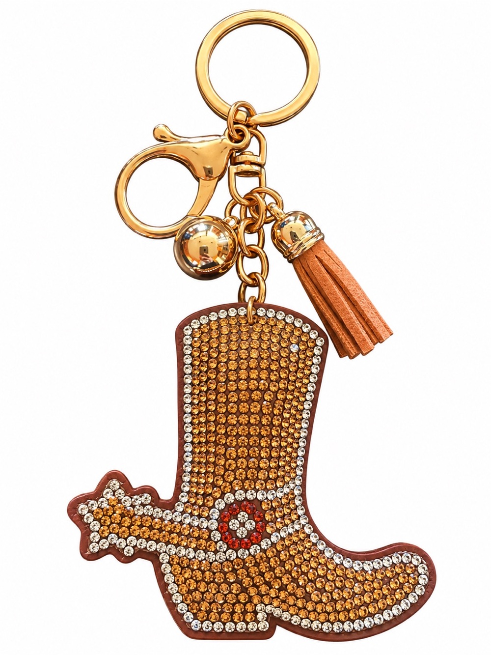 Rhinestone Cowboy Boot Keychain Purse Charm Gold Western Cowgirl